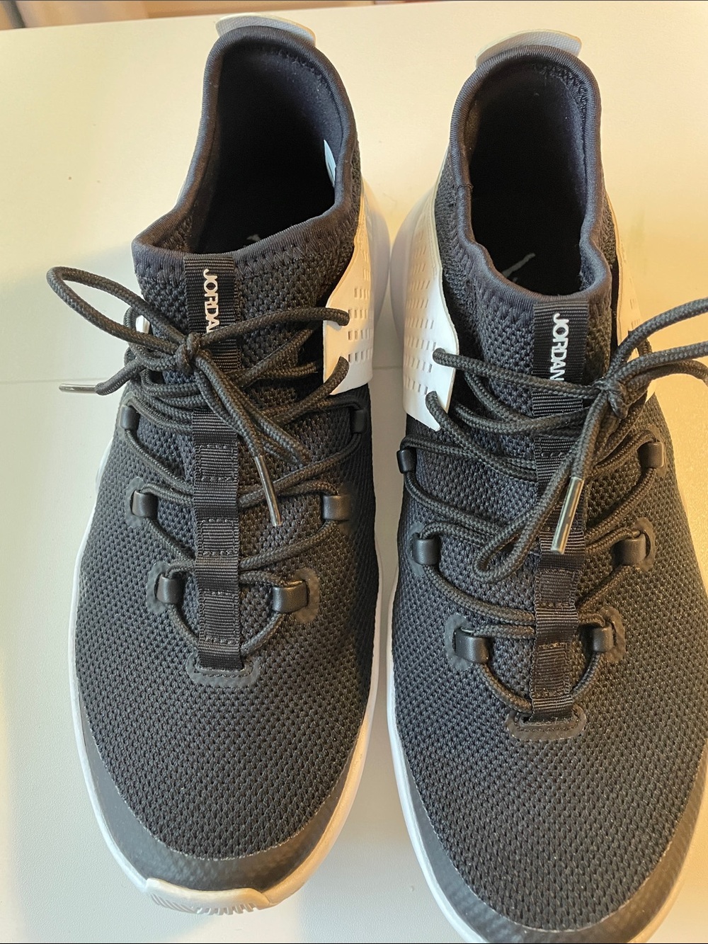 Jordan Men’s Black and White Athletic Sneakers with Knit Upper Size 11